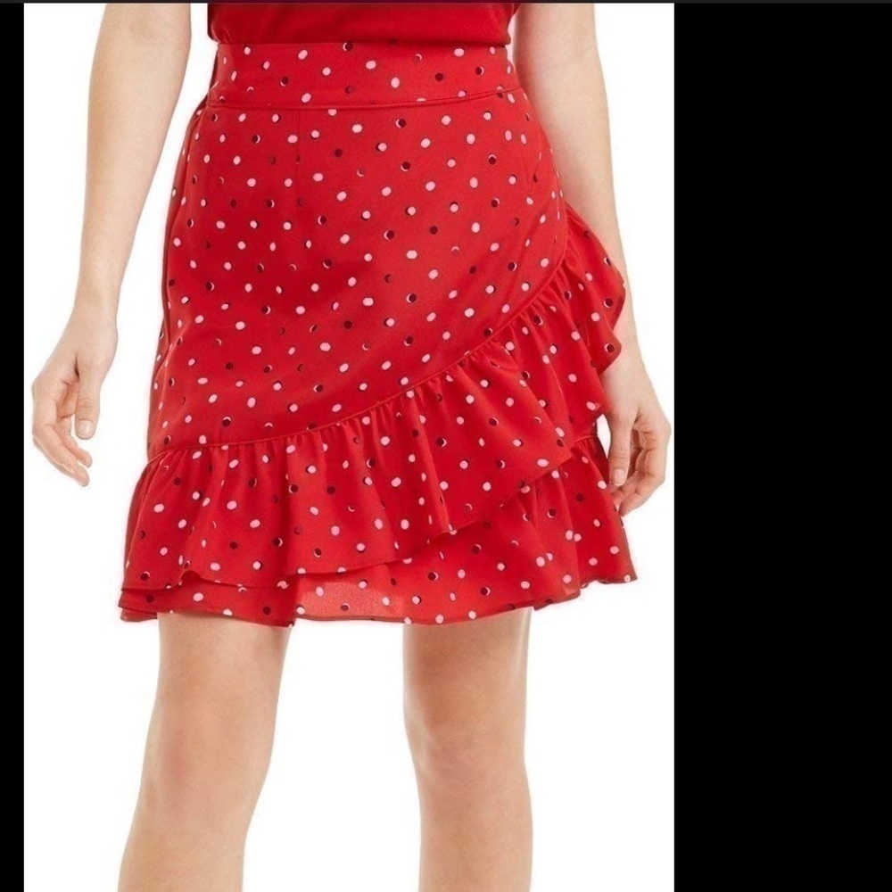 Madison Jules red rainbow dot ruffle skirt.